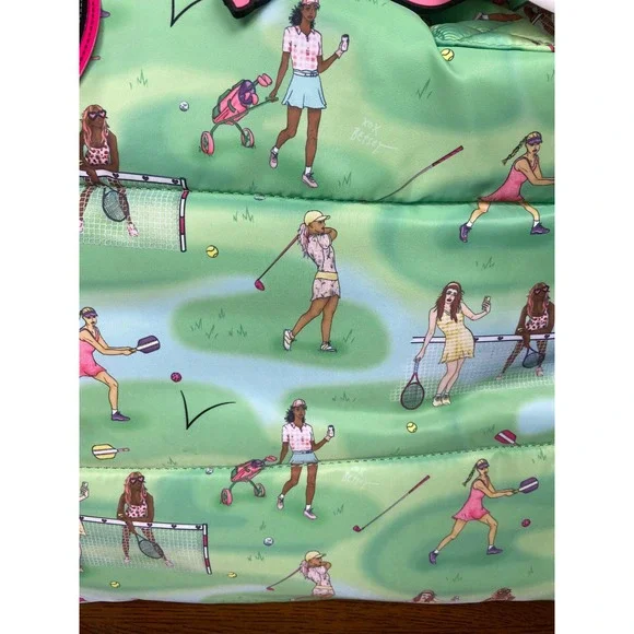 NWT Betsey Johnson Golf Tennis Print Puffer Large Travel Tote Bag Green Multi - Picture 5 of 13